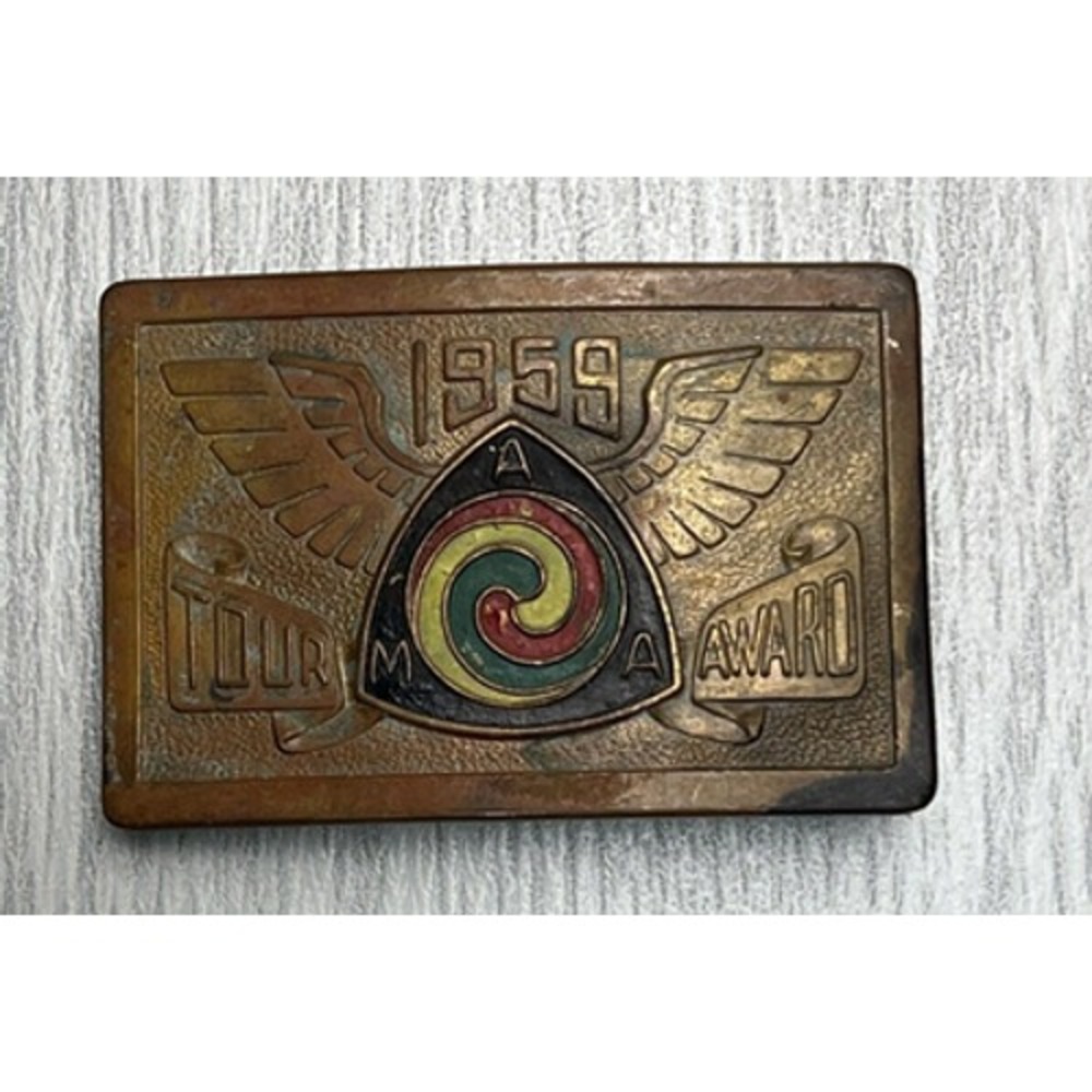 AMA 1959 Gipsy Tour Award Belt Buckle Brass Bronze 2.25x1.75in Vintage